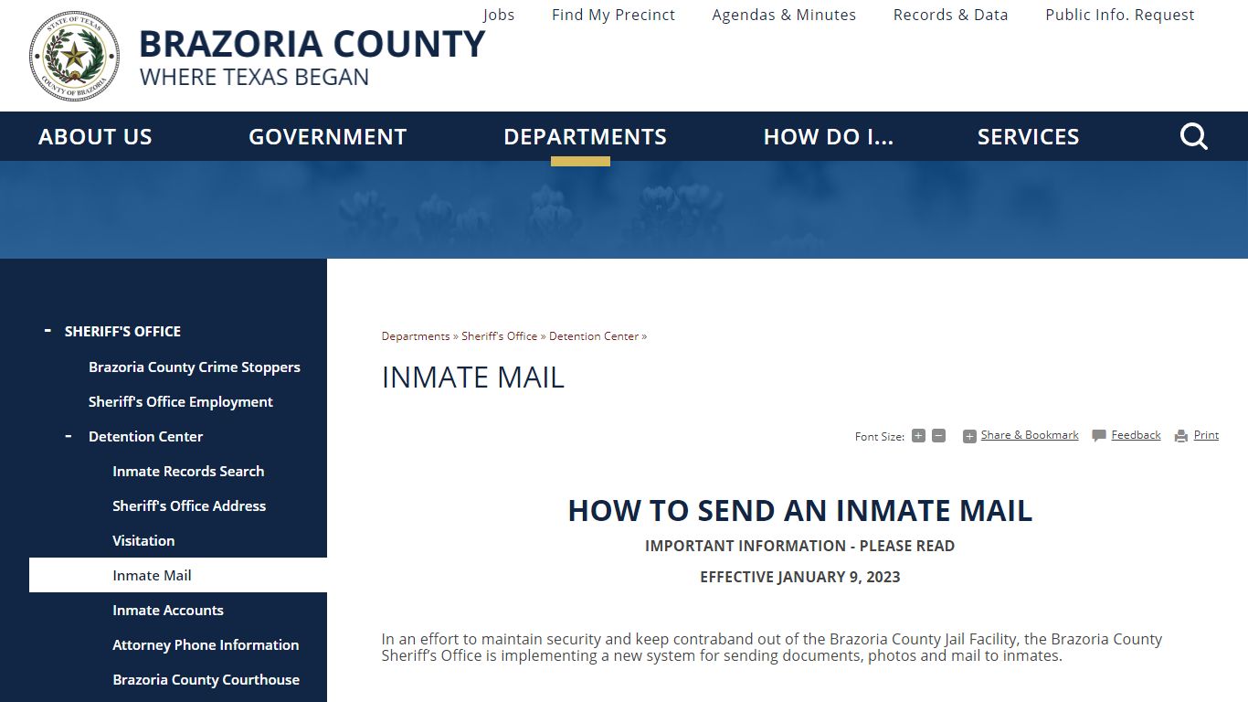 Inmate Mail | Brazoria County, TX