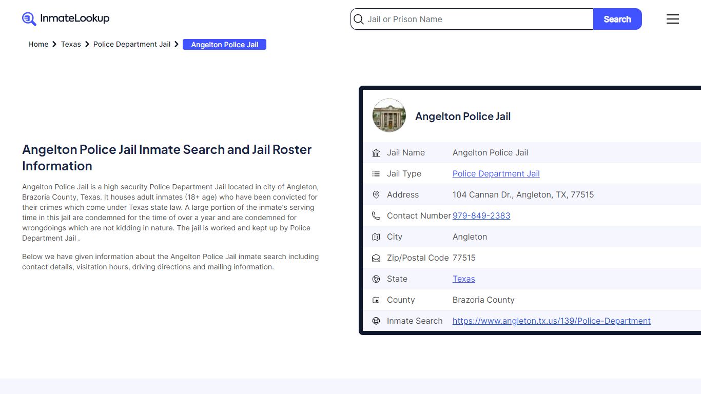 Angelton Police Jail (TX) Inmate Search Texas - Inmate Lookup